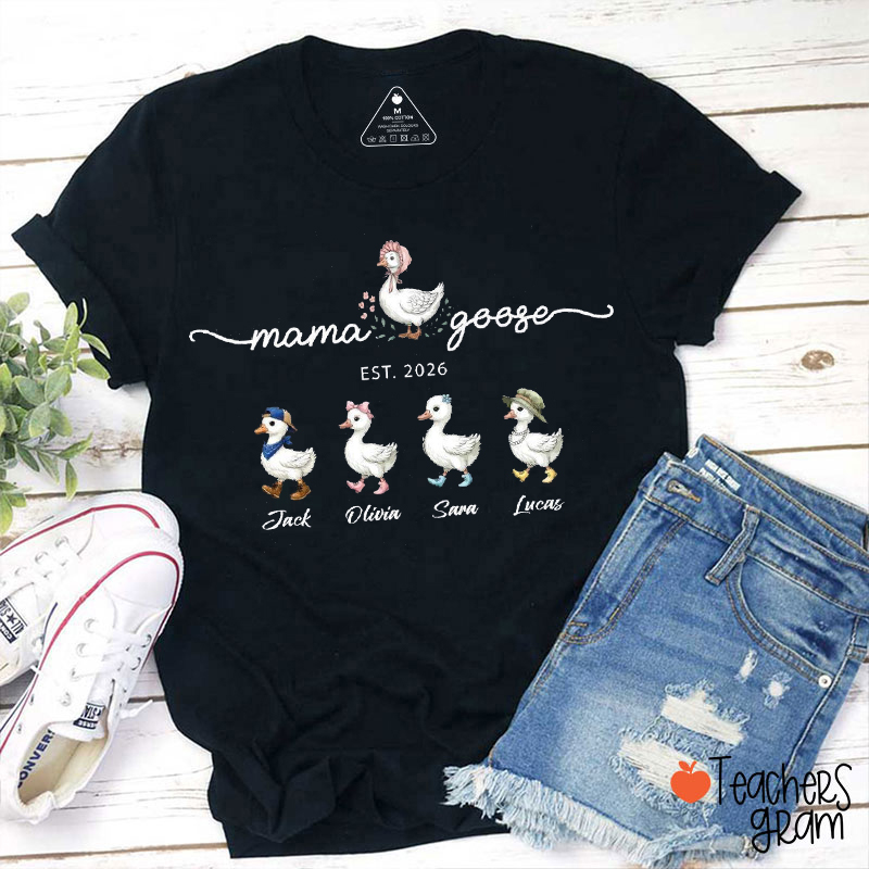 Personalized Mama Family Goose Teacher T-Shirt