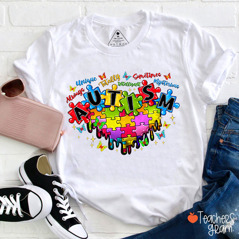 Color Puzzle Heart Autism Awareness Teacher T-Shirt