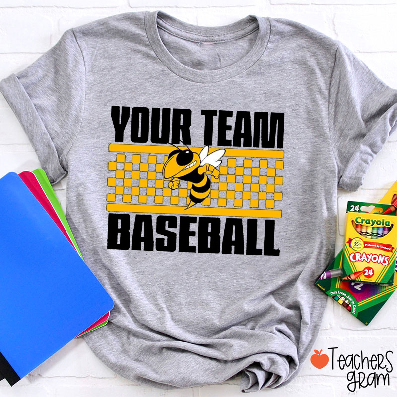 Personalized Mascot And Sport Checkered School Spirit Teacher T-Shirt