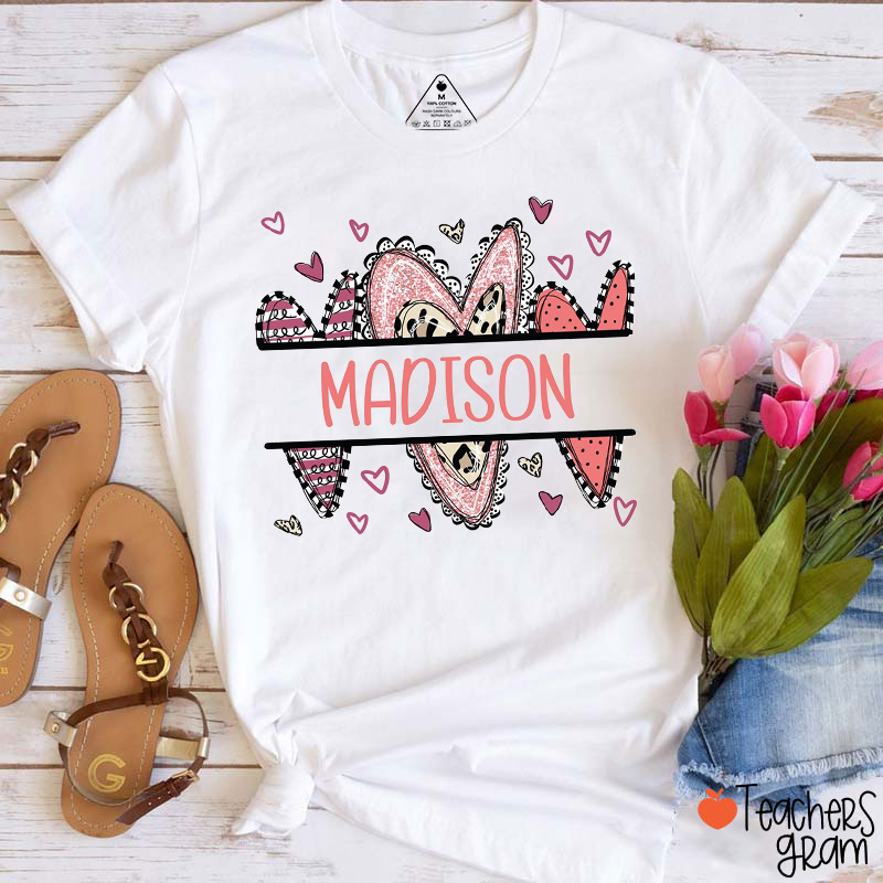 Personalized Name Heart Valentine Teacher T-Shirt