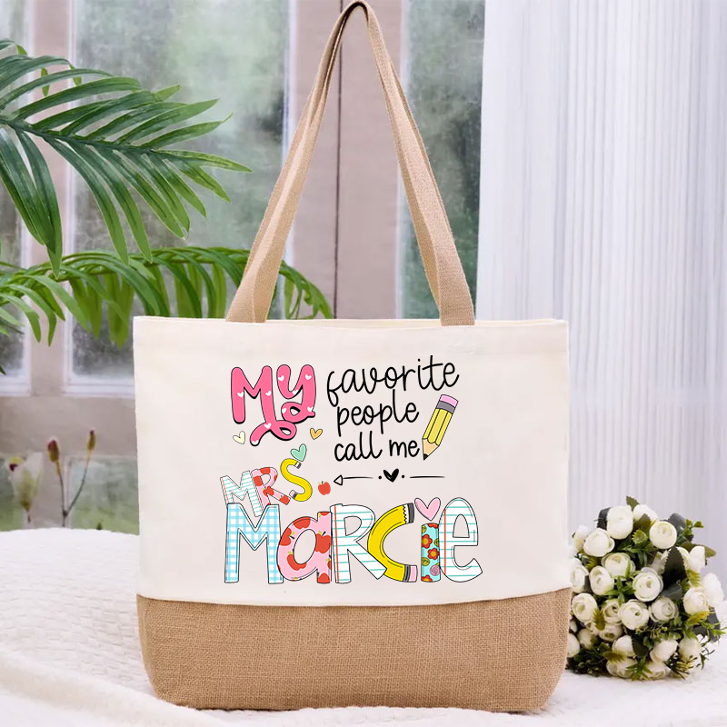 Personalized My Favorite People Call Me Teacher Canvas Tote Bag