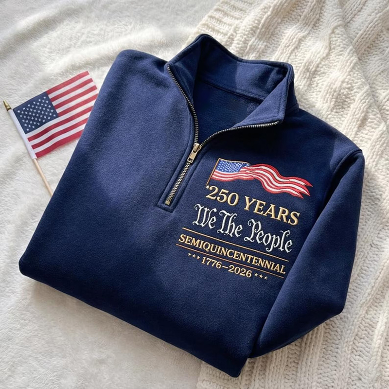 Embroidered We The People Semiquincentennial Teacher Quarter Zip Sweatshirt