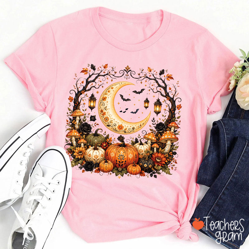 Autumn Moon Pumpkin Garden Teacher T-Shirt