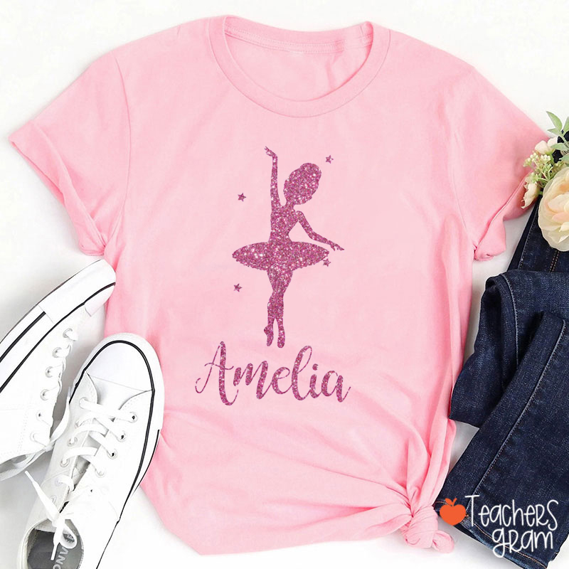 Personalized Name Glitter Dancer Teacher T-Shirt