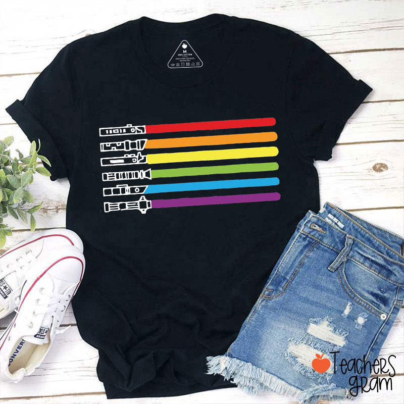 Rainbow Lightsaber Teacher T-Shirt