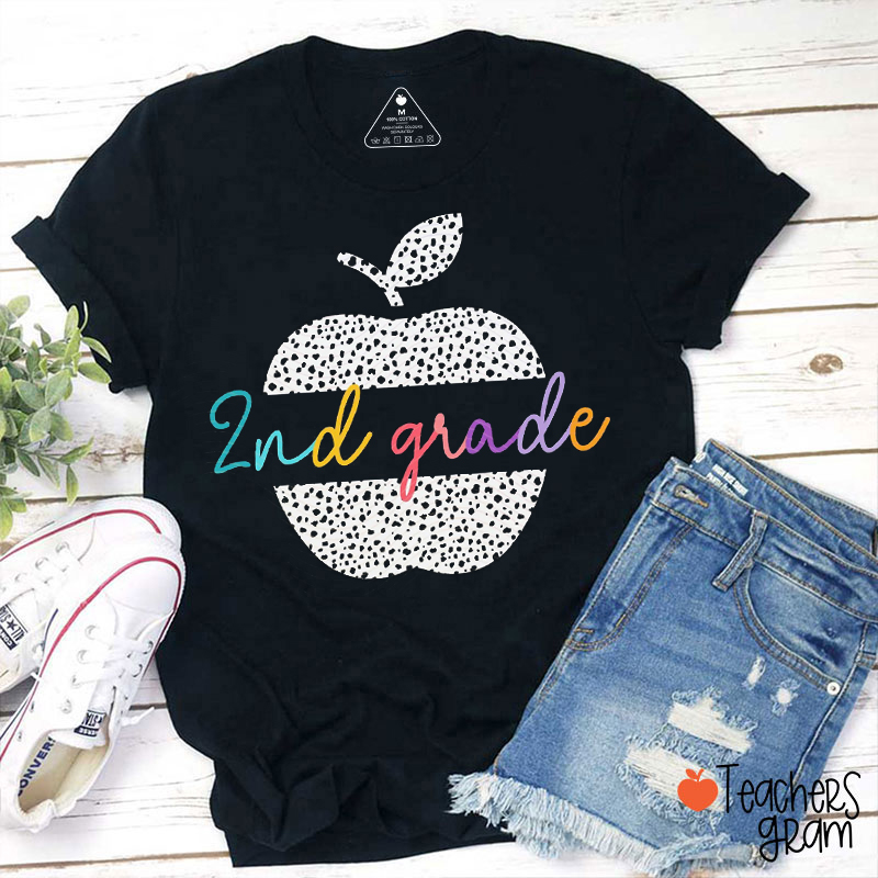 Personalized Grade Polka Dot Apple Teacher T-Shirt