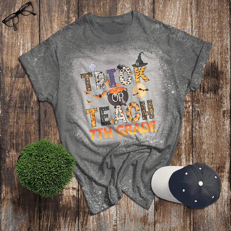 Personalized Grade Trick Or Teach Teacher Printed T-Shirt