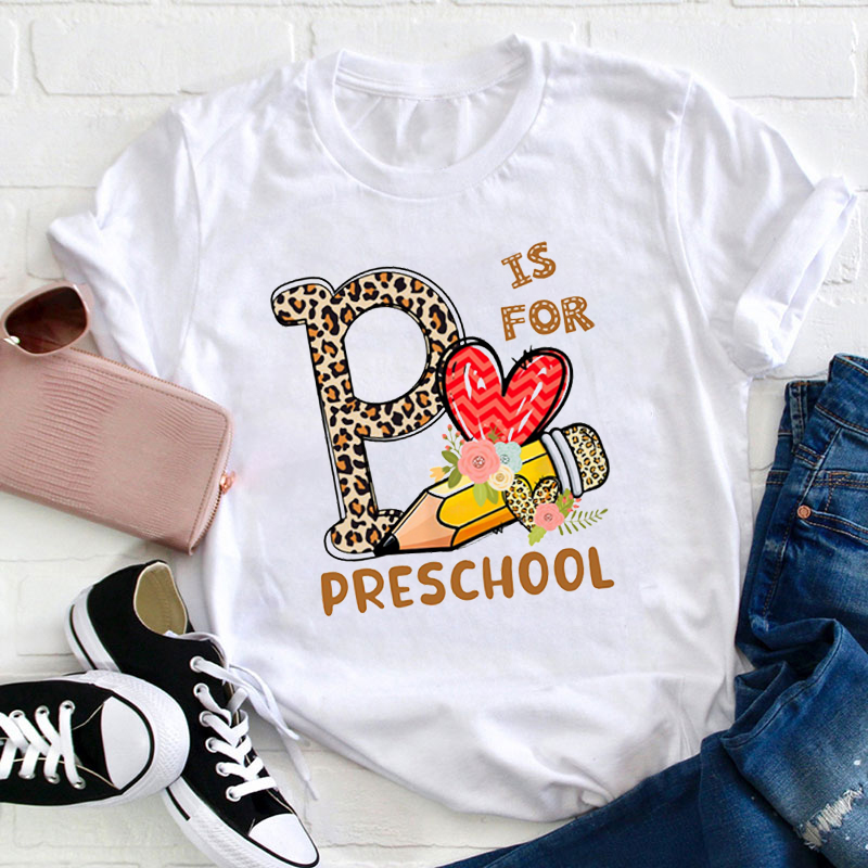 Personalized Grade Leopard Print Love Pencil Icon Teacher T-Shirt