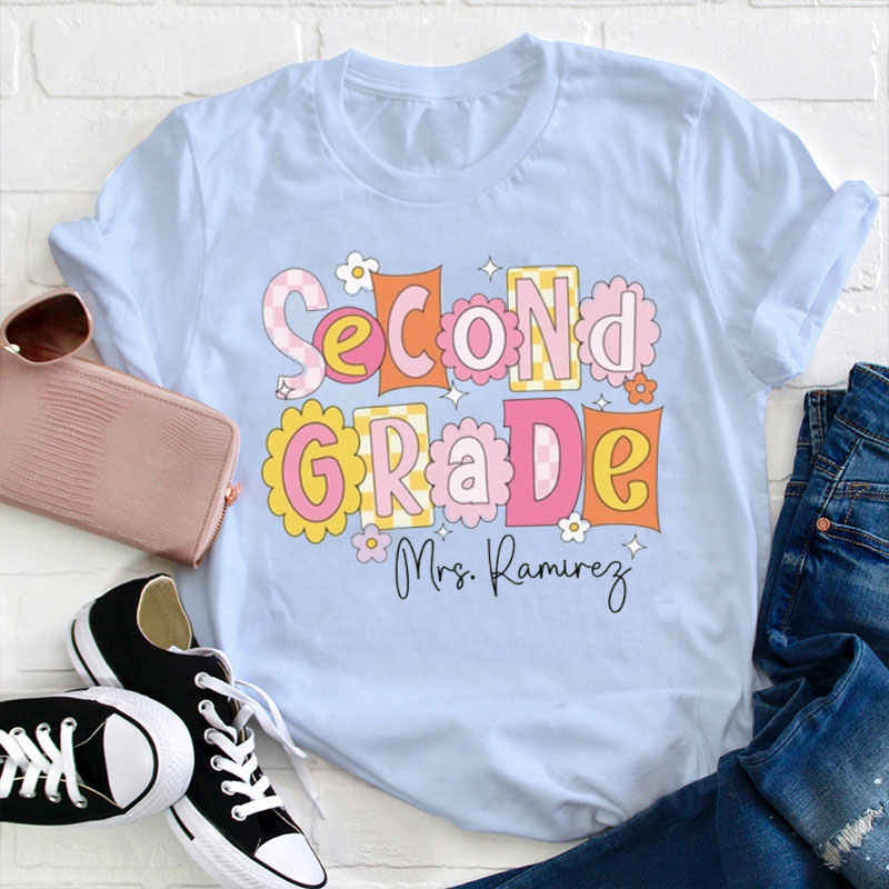 Personalized Cute Flower Collage Design Teacher T-Shirt