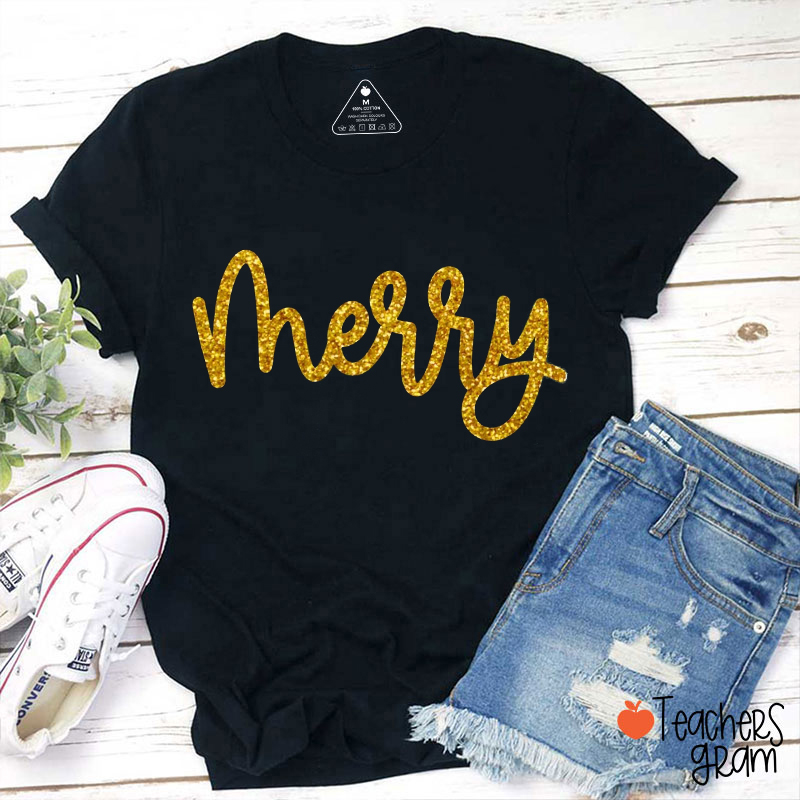 Personalized Text Merry Christmas Teacher T-Shirt
