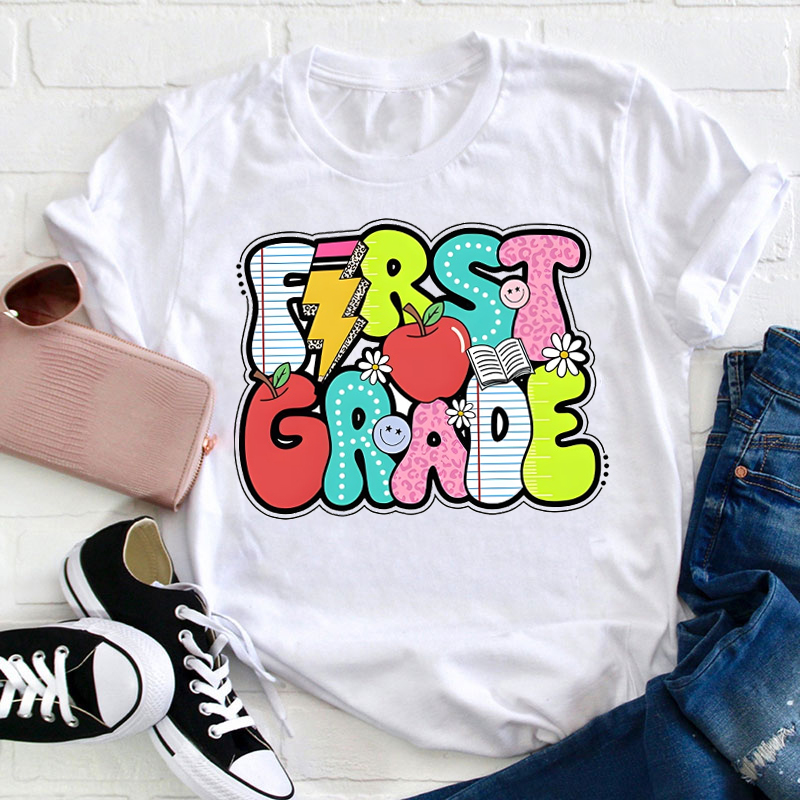 Personalized Cute Balloon Shape Letters Grade Teacher T-Shirt