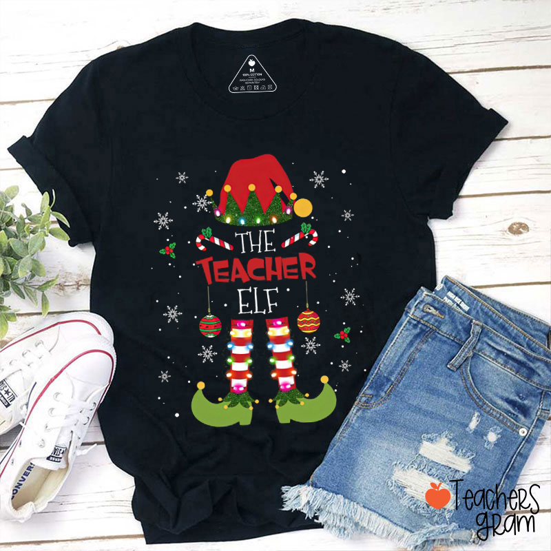 Personalized Text The Teacher Elf Teacher T-Shirt