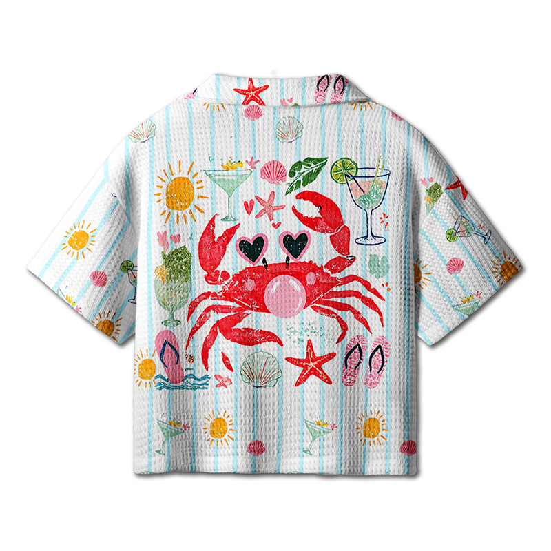 Crab Blowing Bubble Teacher Crochet Crop Camp Shirt