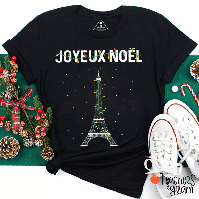 Joyeux Noël Eiffel Tower Christmas Lights French Teacher T-Shirt