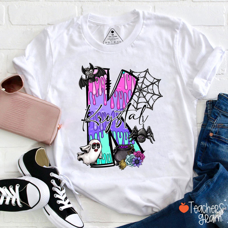 Personalized Name Initials Halloween Teacher T-Shirt