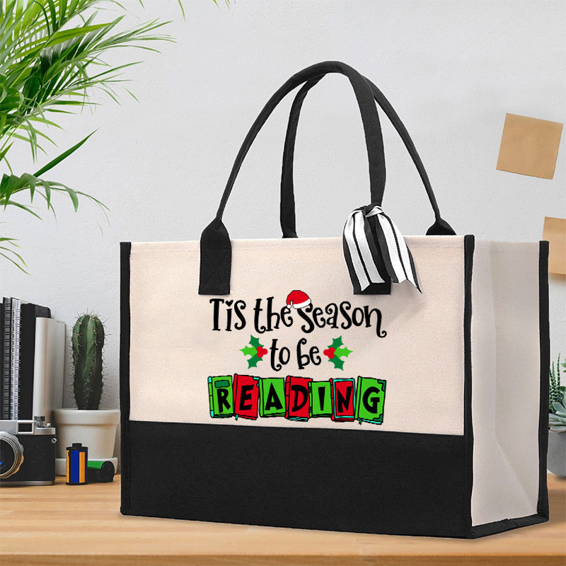 Tis The Season To Be Reading Teacher Cotton Tote Bag