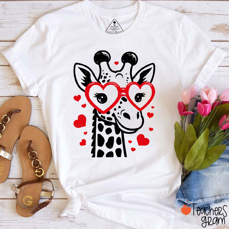 Valentine's Day Love Giraffe Teacher T-Shirt