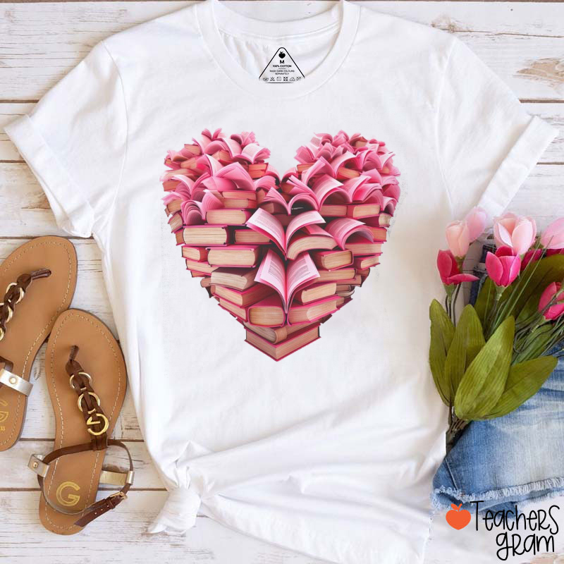 Books Love Valentine's Day Teacher T-Shirt