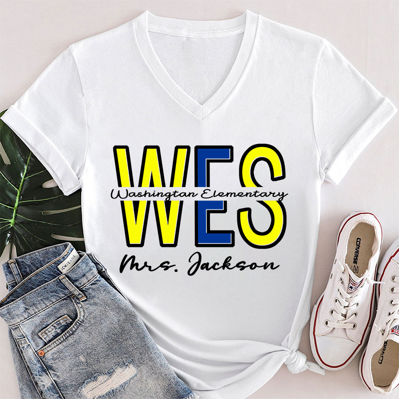 Personalized School Name Abbreviation School Color Teacher Female V-Neck T-Shirt