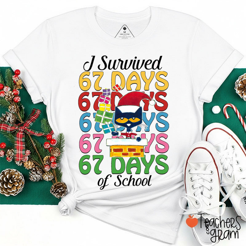 I Survived 67 Days Of School Blue Cat Teacher T-Shirt
