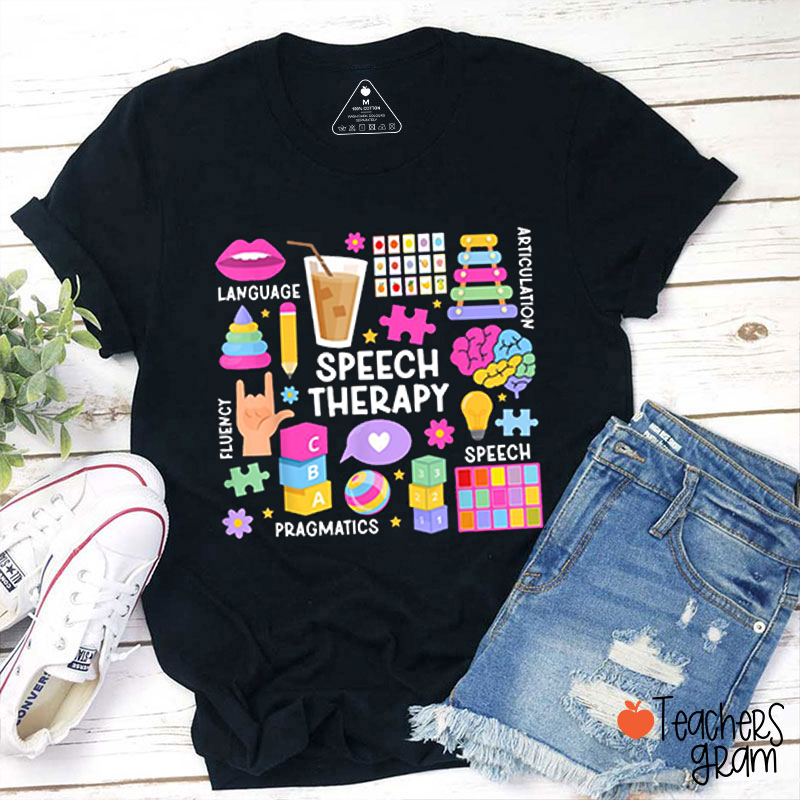 Speech Therapy Colorful Patterns Teacher T-Shirt