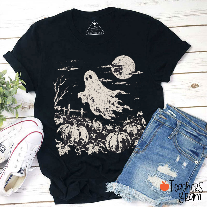 Ghost In Pumpkin Patch Teacher T-Shirt