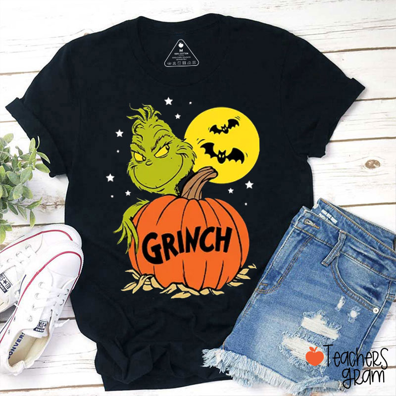 Green Monster And Pumpkin Teacher T-Shirt