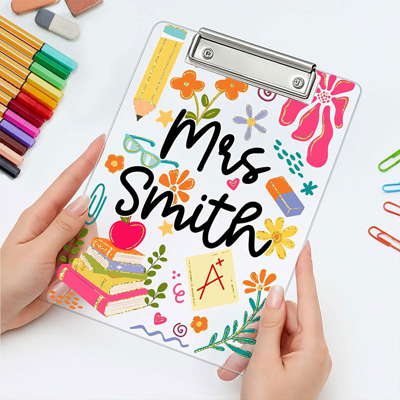 Personalized Flowers And Stationery With Name Teacher Clipboard