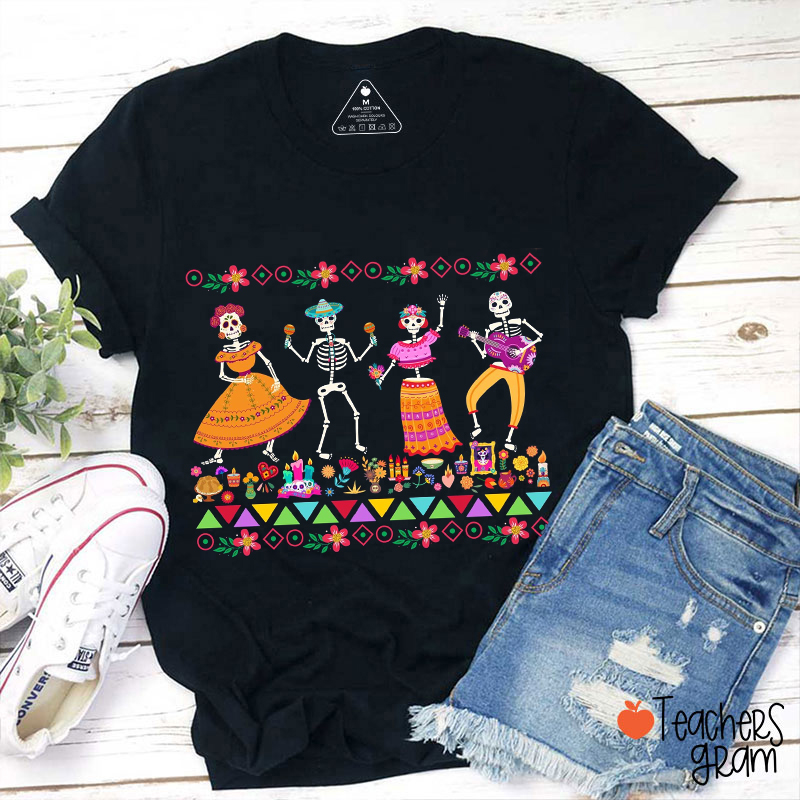 Dancing Skeleton Dia De Los Muertos Spanish Teacher T-Shirt