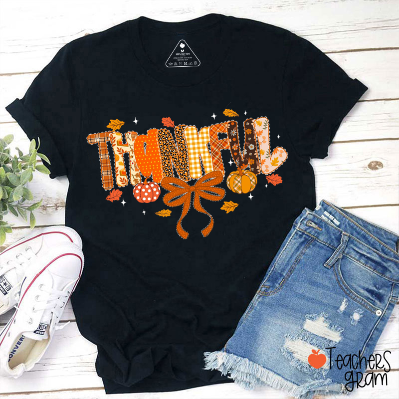 Thankful Coquette Bow Teacher T-shirt