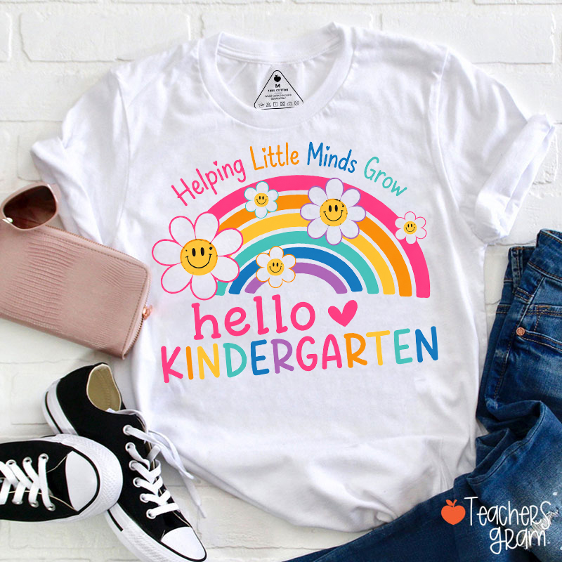 Personalized Hello Rainbow Daisy Teacher T-Shirt
