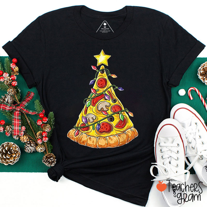 Pizza Christmas Lights Teacher T-Shirt