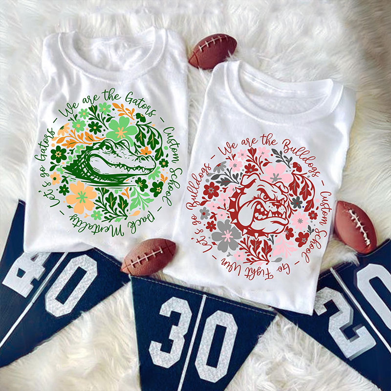 Personalized Mascot Watercolor Style Floral Wreath Teacher T-Shirt