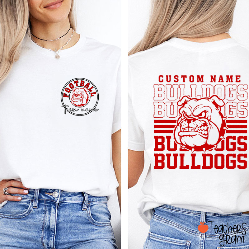 Personalized Mascot And Sport Stacked Typography Teacher Two Sided T-Shirt