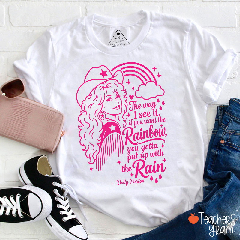 Retro Pink Cowgirl Western Rainbow Inspirational Quote Teacher T-Shirt