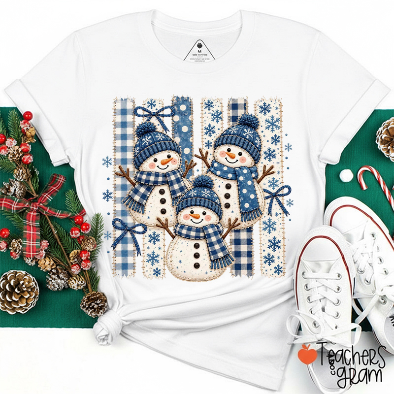 Cozy Blue Snowman Gang Teacher T-Shirt