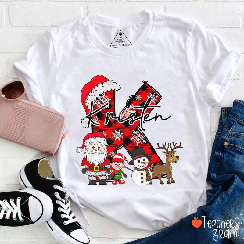 Personalized Name Santa Claus Reindeer Elf Snowman Teacher T-Shirt
