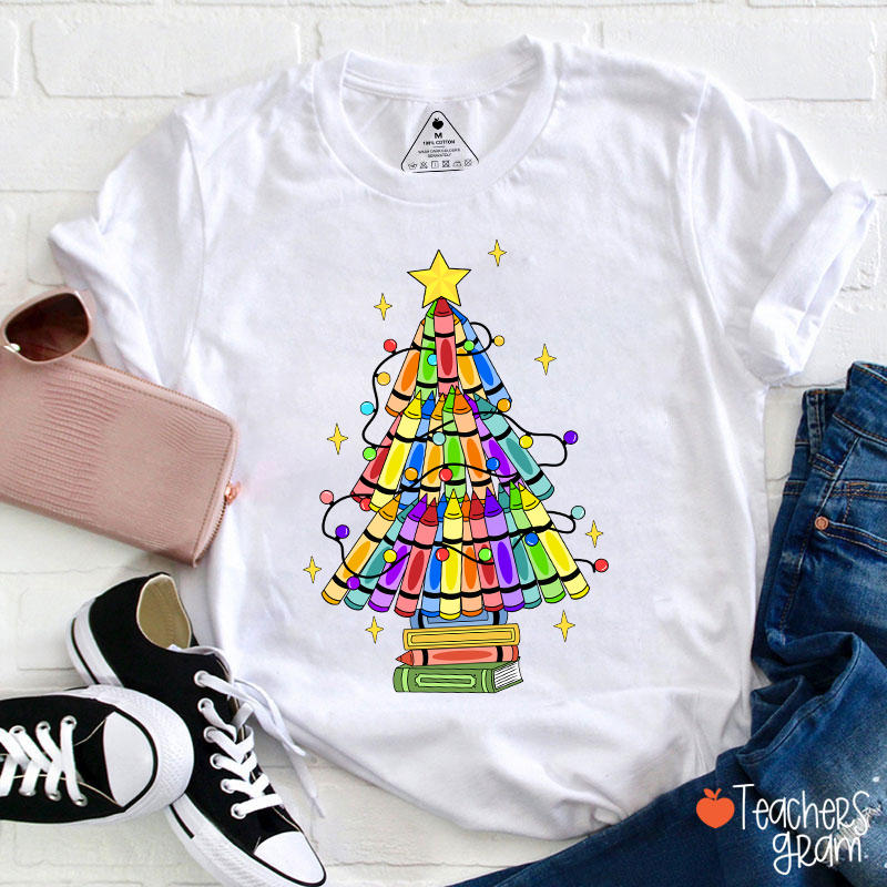 Crayon Christmas Tree Art Teacher T-Shirt