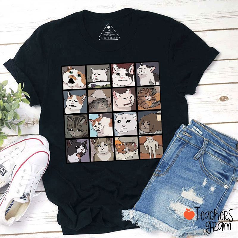Cats In Various Expressions And Situations Teacher T-Shirt