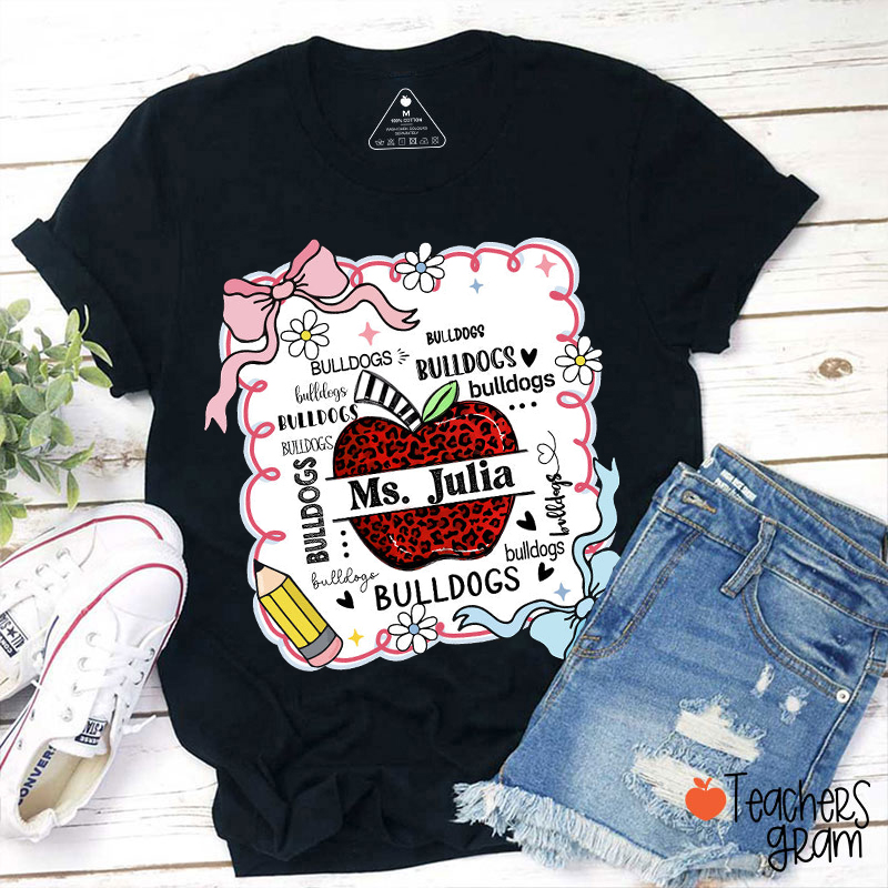 Personalized Mascot And Name Leopard Apple Teacher T-Shirt