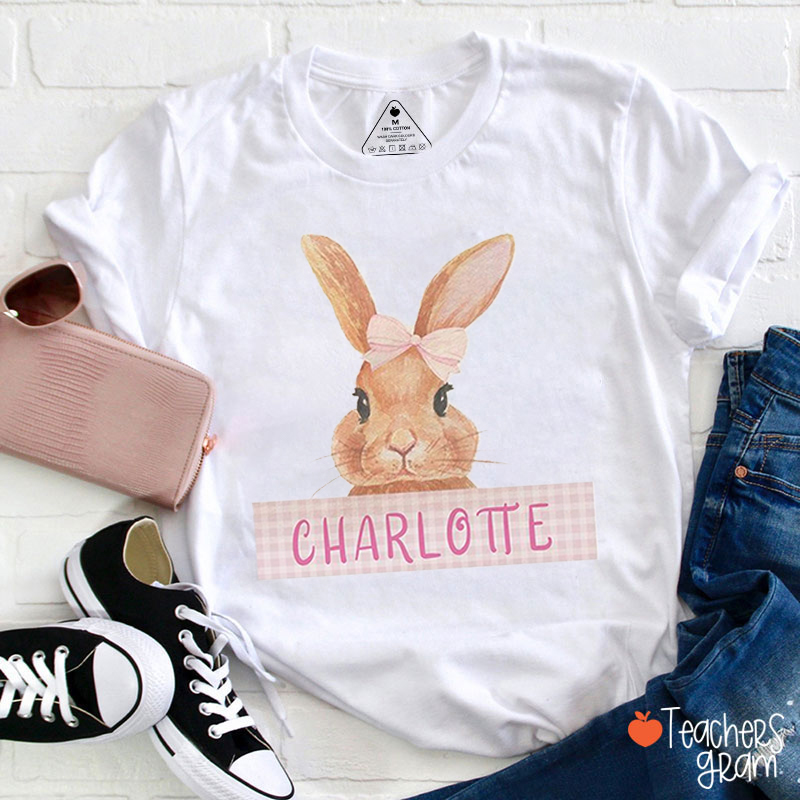 Personalized Name Cute Bunny Teacher T-Shirt