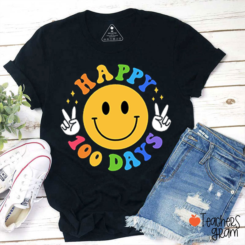 Happy 100 Days Smiley Face Teacher T-Shirt