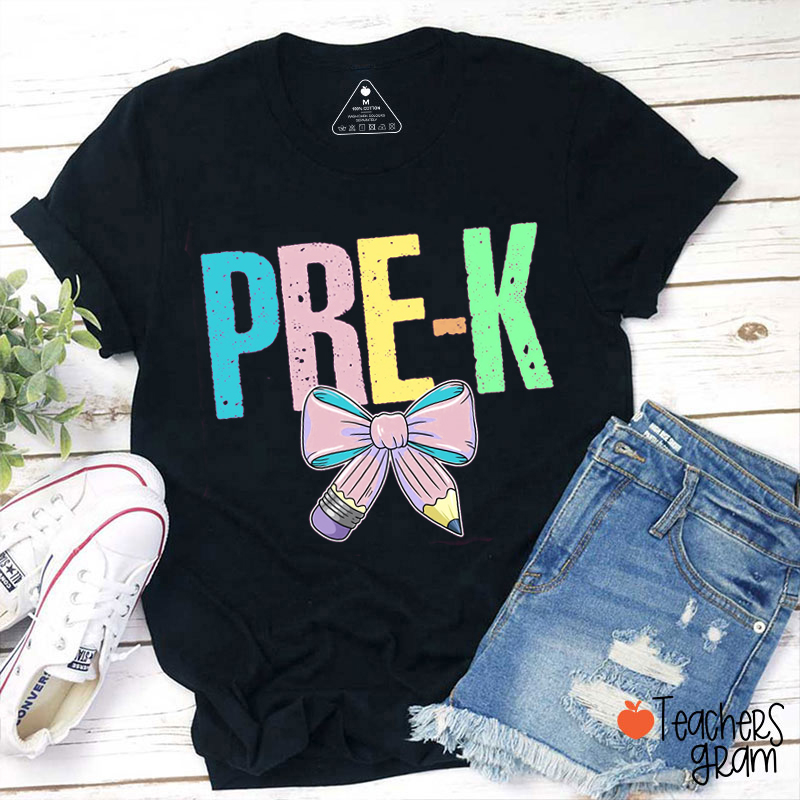 Personalized Grade Pencil Bow Teacher T-Shirt