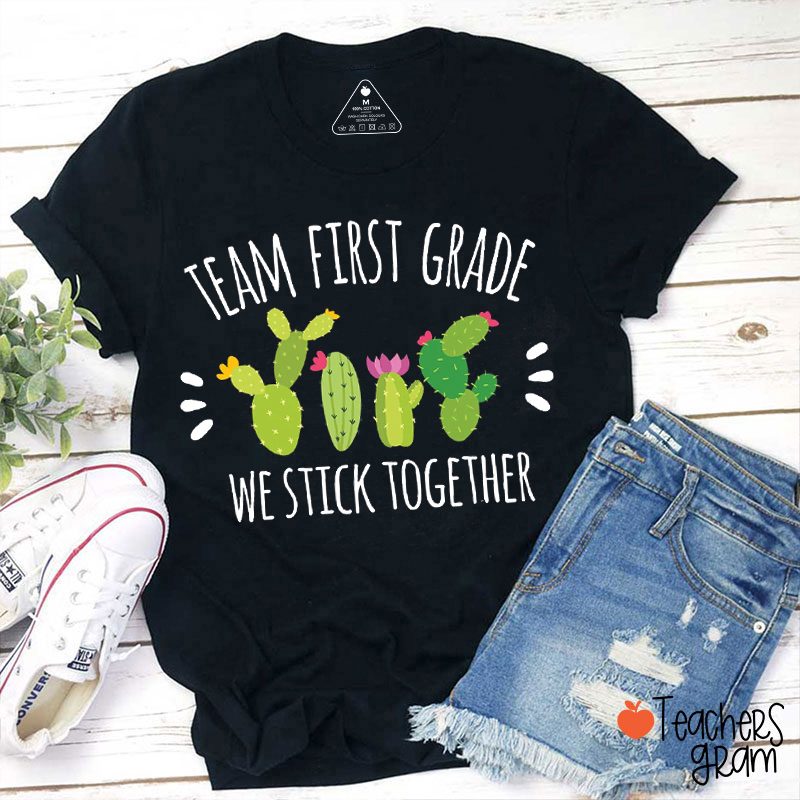 Personalized Grade Cactus We Stick Together Teacher T-Shirt