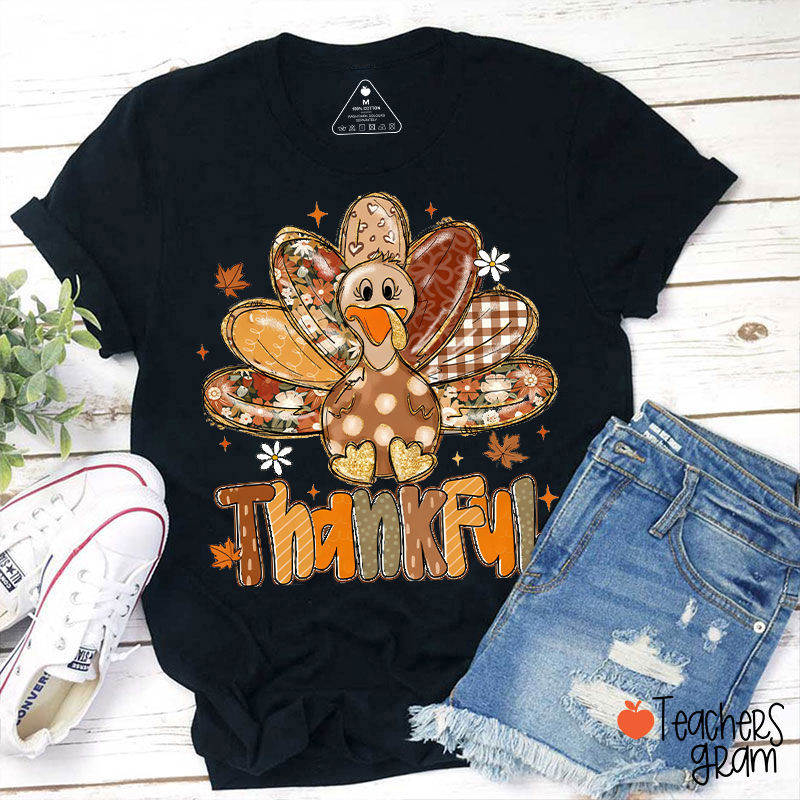 Thankful Turkey Fall Thanksgiving Teacher T-Shirt