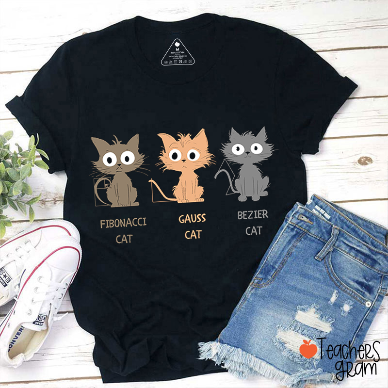 Fibonacci Cat Gauss Cat Bezier Cat Teacher T-Shirt