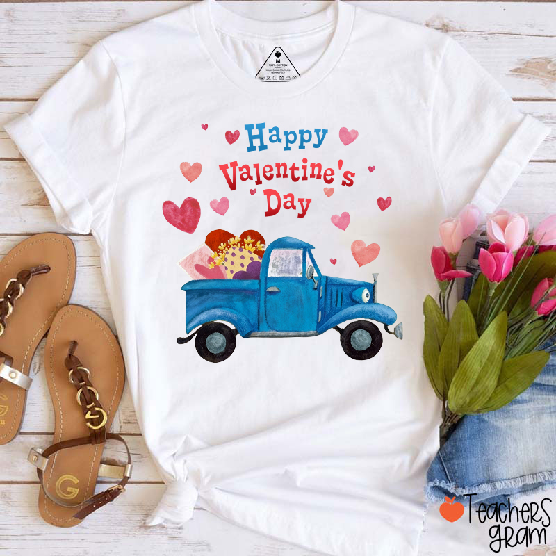 Truck Love Happy Valentine's Day Teacher T-Shirt