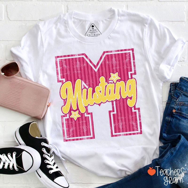 Personalized Mascot And Intial Stripes Teacher T-Shirt
