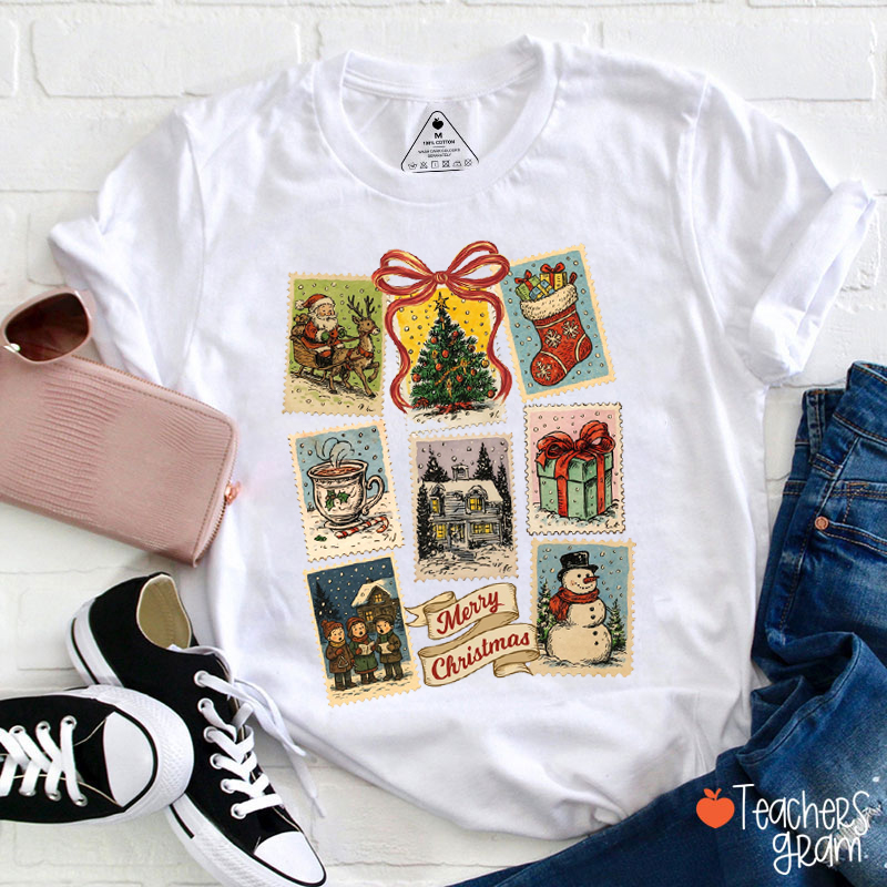 Retro Tis The Season Merry Christmas Teacher T-Shirt