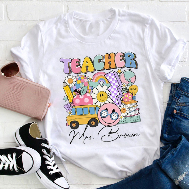 Personalized Name School Supplies Teacher T-Shirt